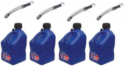 5 Gallon Square Plastic Utility Jug Red with 14 Inch Deluxe Hose (4 Pack) Q6229