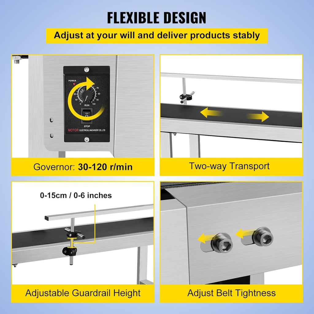 59 x 7.8 inch Stainless Steel Motorized Belt Conveyor U9769