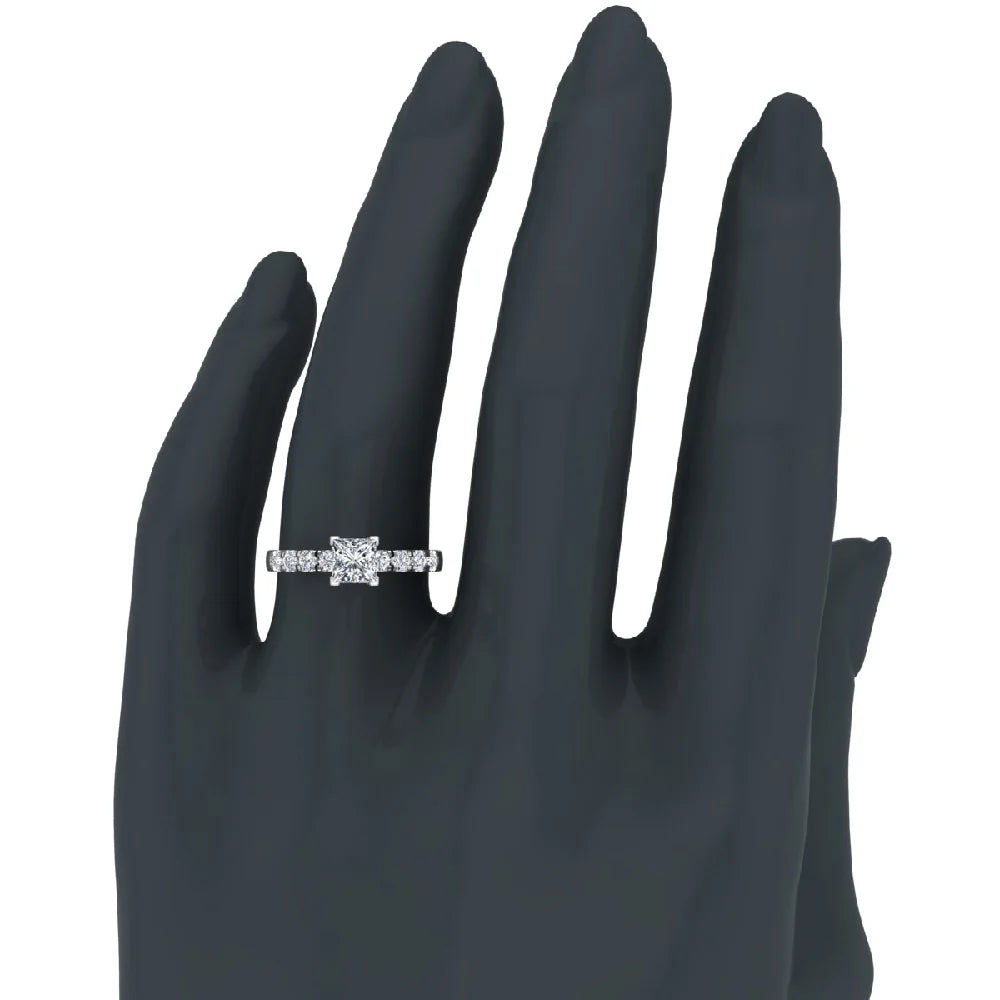 18K White Gold Princess Solitaire Diamond Ring 1.20 Carat J505