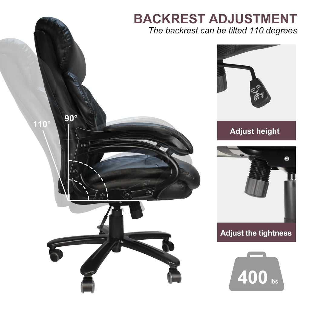 Heavy Duty High Back Ergonomic Leather Office Chair, Black F95383