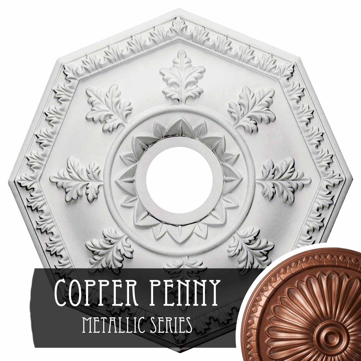 18x22OD x 3 1/2x22ID x 1 1/2x22P Hand-Painted Copper Penny Ceiling Medallion W518
