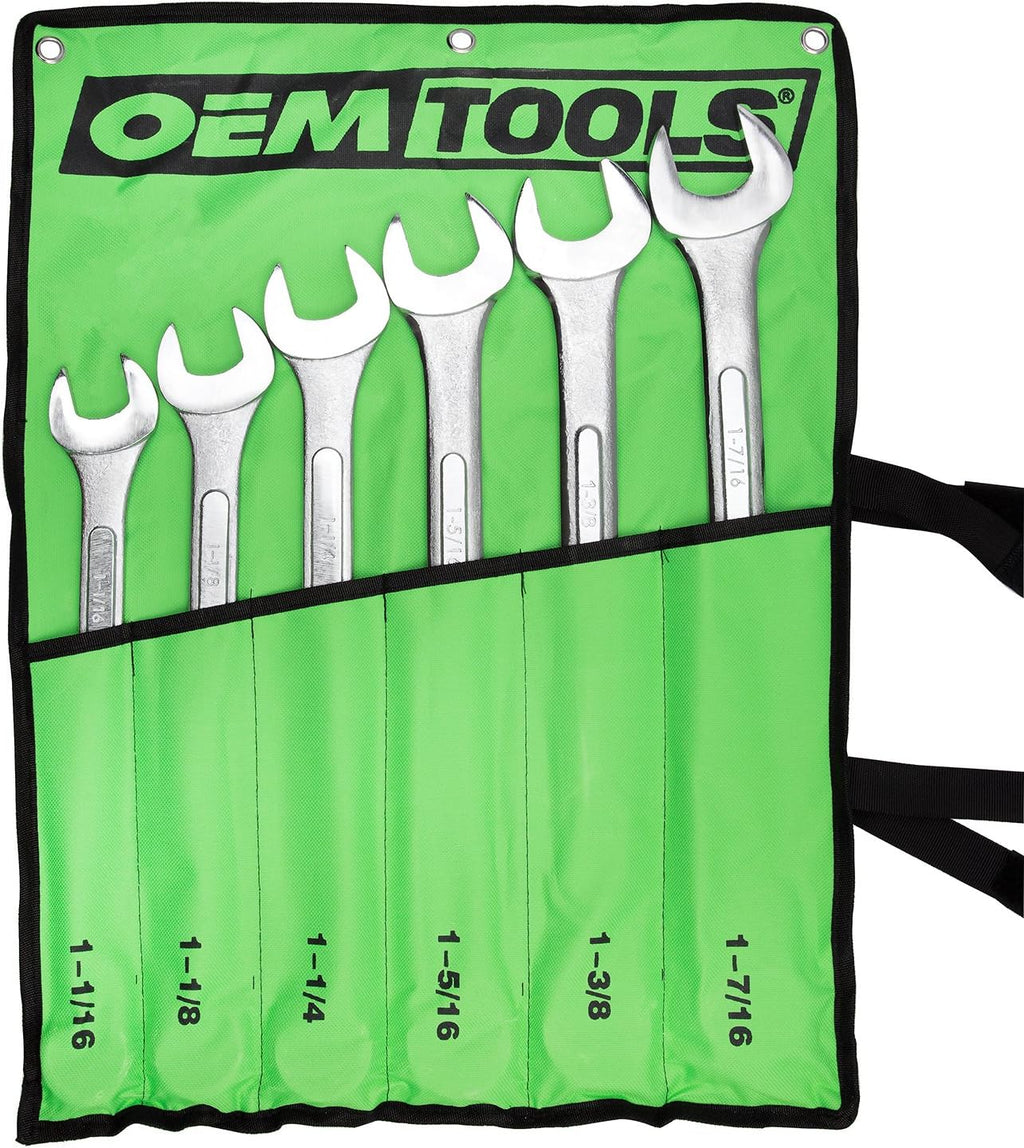 Jumbo Combination Wrench Set, SAE, 6 Piece, Green Canvas Tool Roll Included V539040