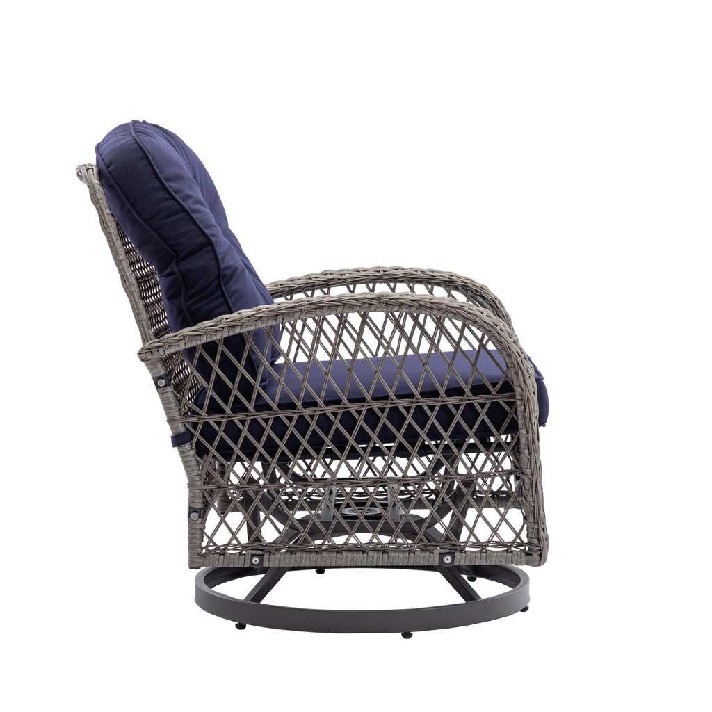 Navy Blue 3 Pc Outdoor Swivel Rocker Patio Chairs N40941