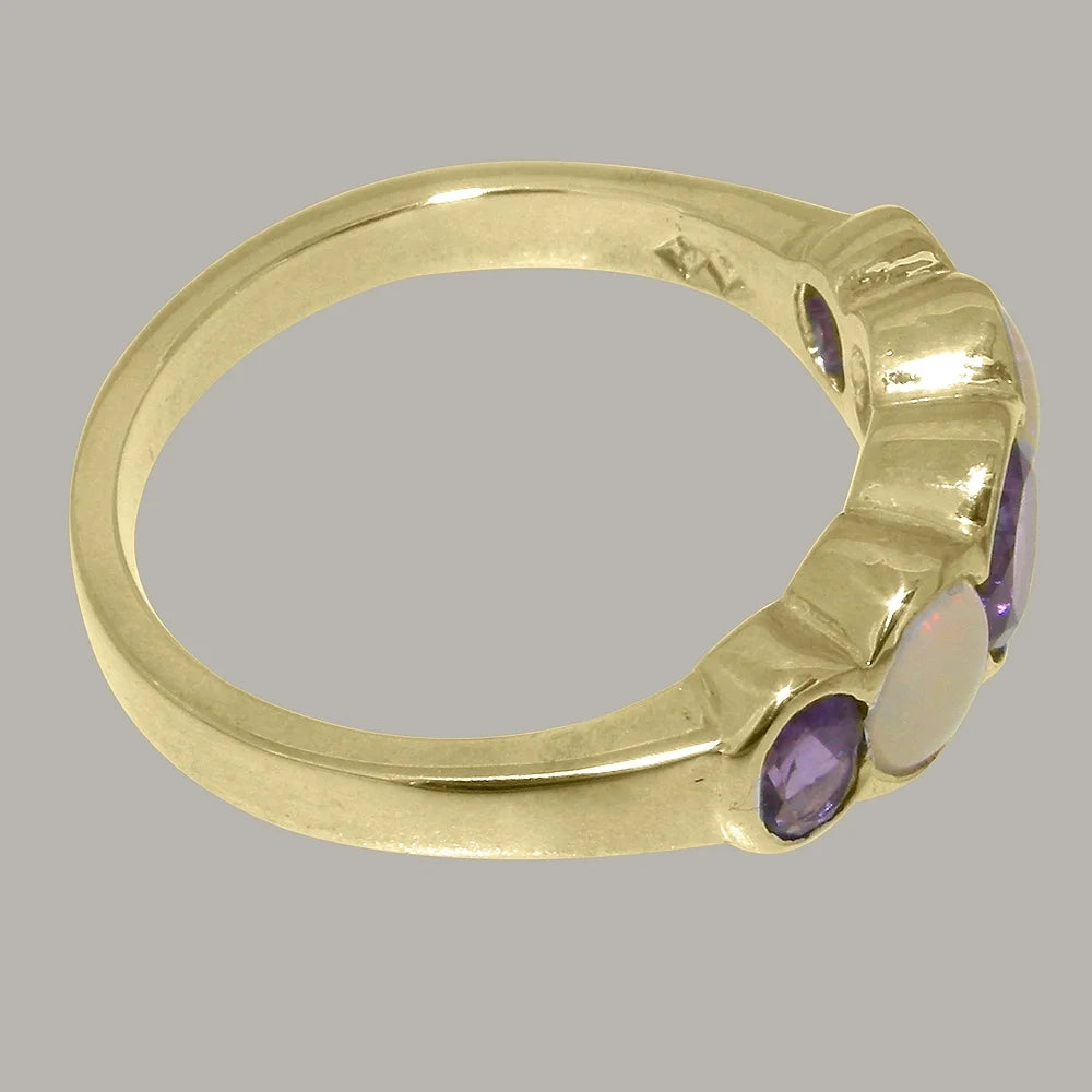 14k Yellow Gold Natural Amethyst & Opal Womens Band Ring N566