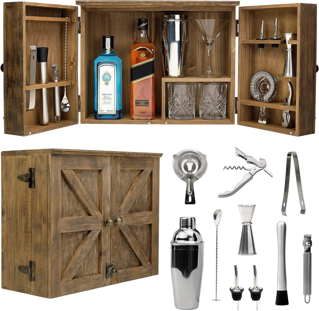 Black Bar Cabinet with 12 Piece Bar Set E688413