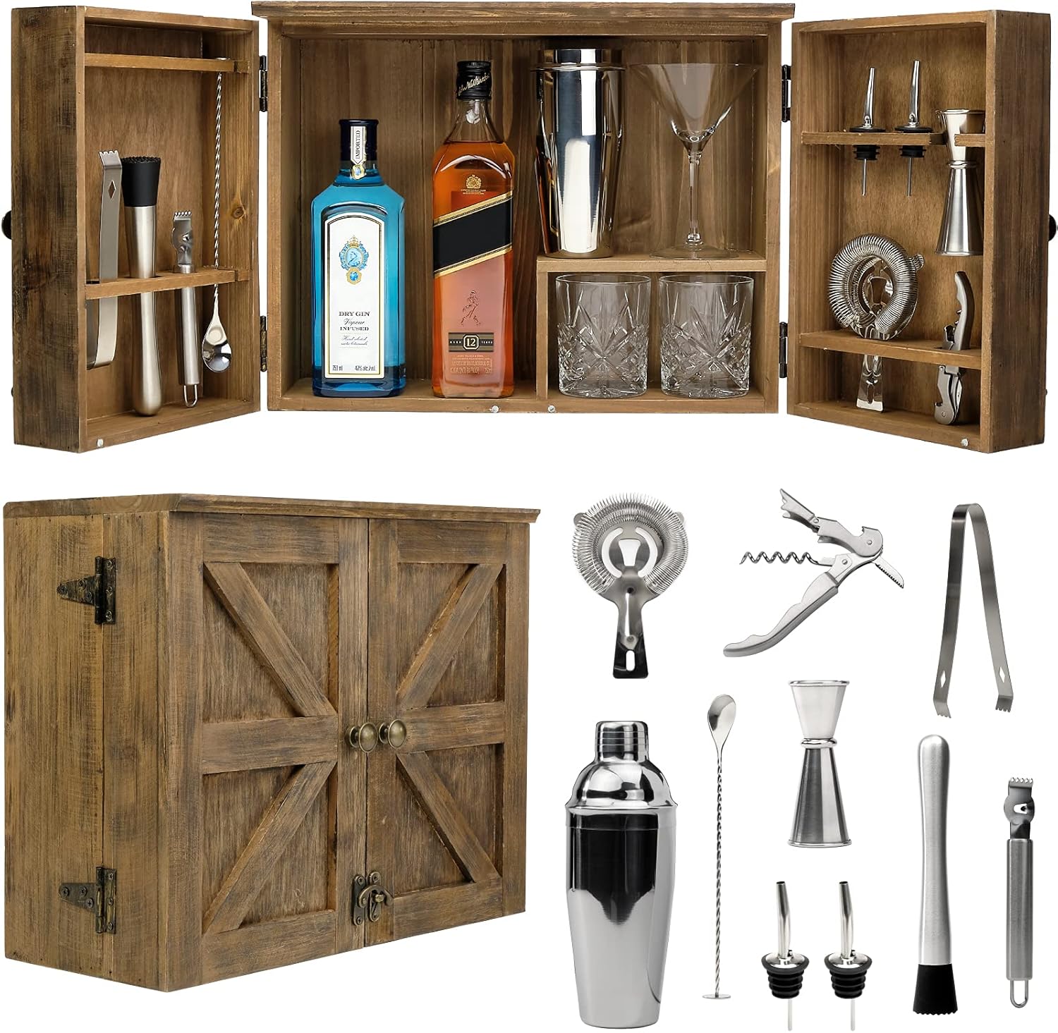 Black Bar Cabinet with 12 Piece Bar Set E688413