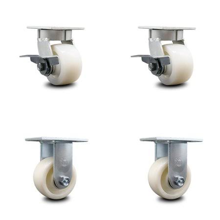 4” Kingpinless Nylon Caster, 2 Swivel with Side Lock Brakes & 2 Rigid I383607