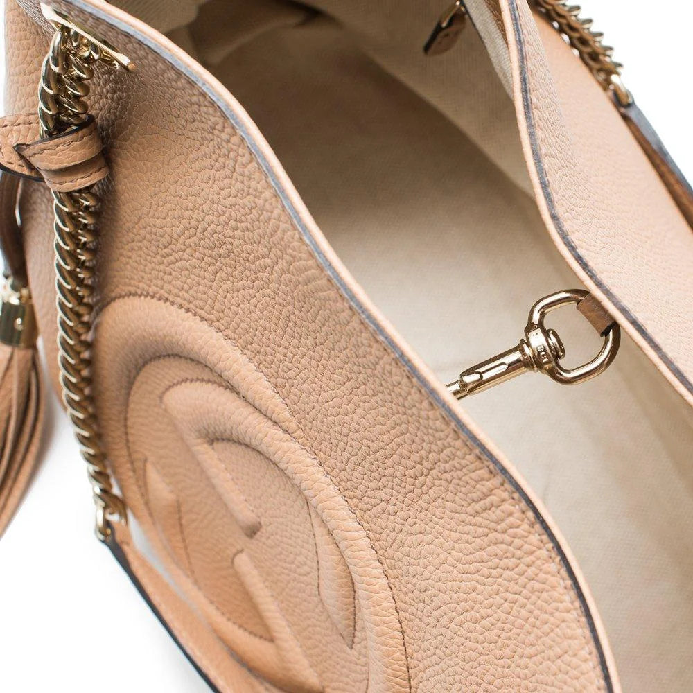 Camel Pebbled Leather Shoulder Hand Bag V12026