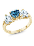 18K Yellow Gold Plated Silver Ring Persian Blue Moissanite Aquamarine (2.26 Cttw) S44312