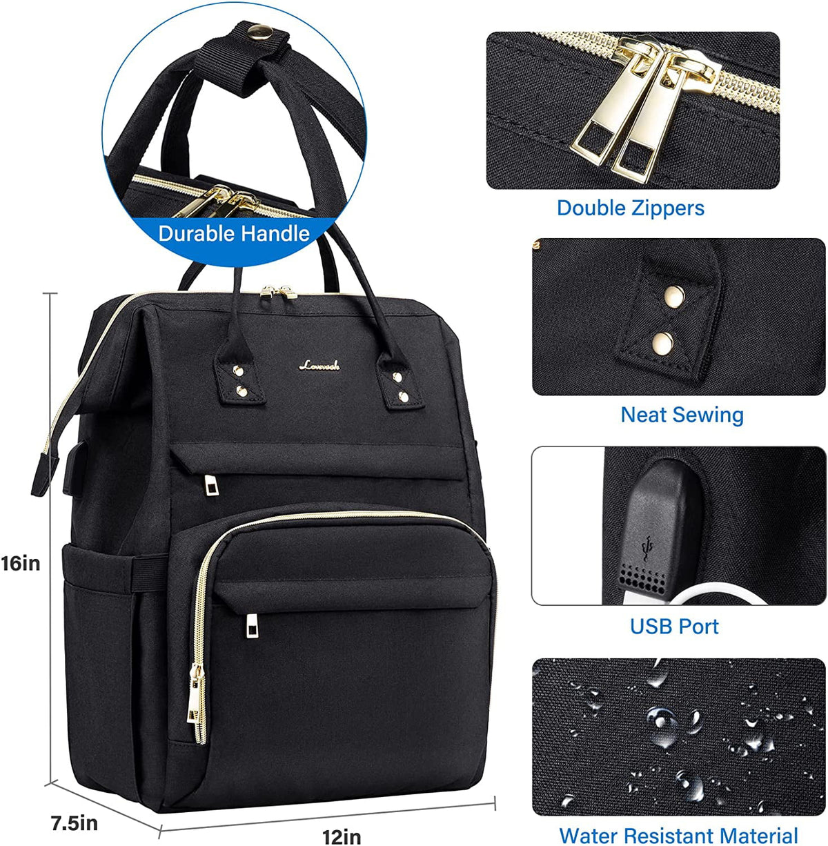 17" Waterproof Laptop Backpack with USB-Black L3921
