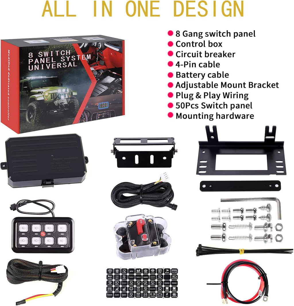 8 Gang Touch Switch Panel with Harness and Label Stickers E230449