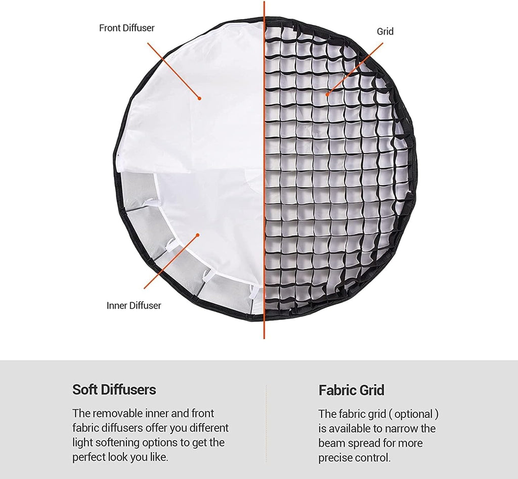 35.5 Inch Parabolic Softbox with Front & Inner Diffuser and Carrying Bag B52444