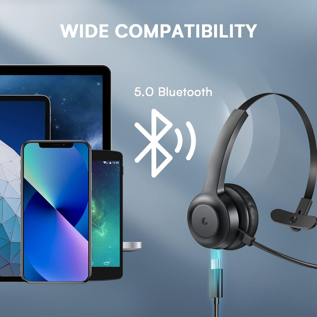 Bluetooth Trucker Headset with Microphone, Wireless On-Ear Headphones G6045