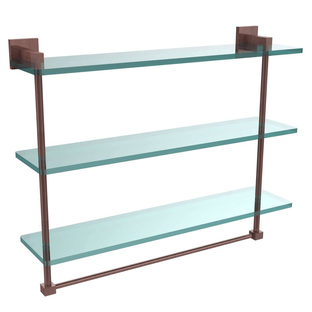 22 inch Triple Tiered Glass Shelf with Towel Bar Antique Copper R681