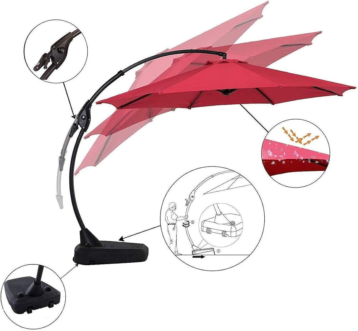 Brick Red Aluminum Offset Umbrella with Base Q853182