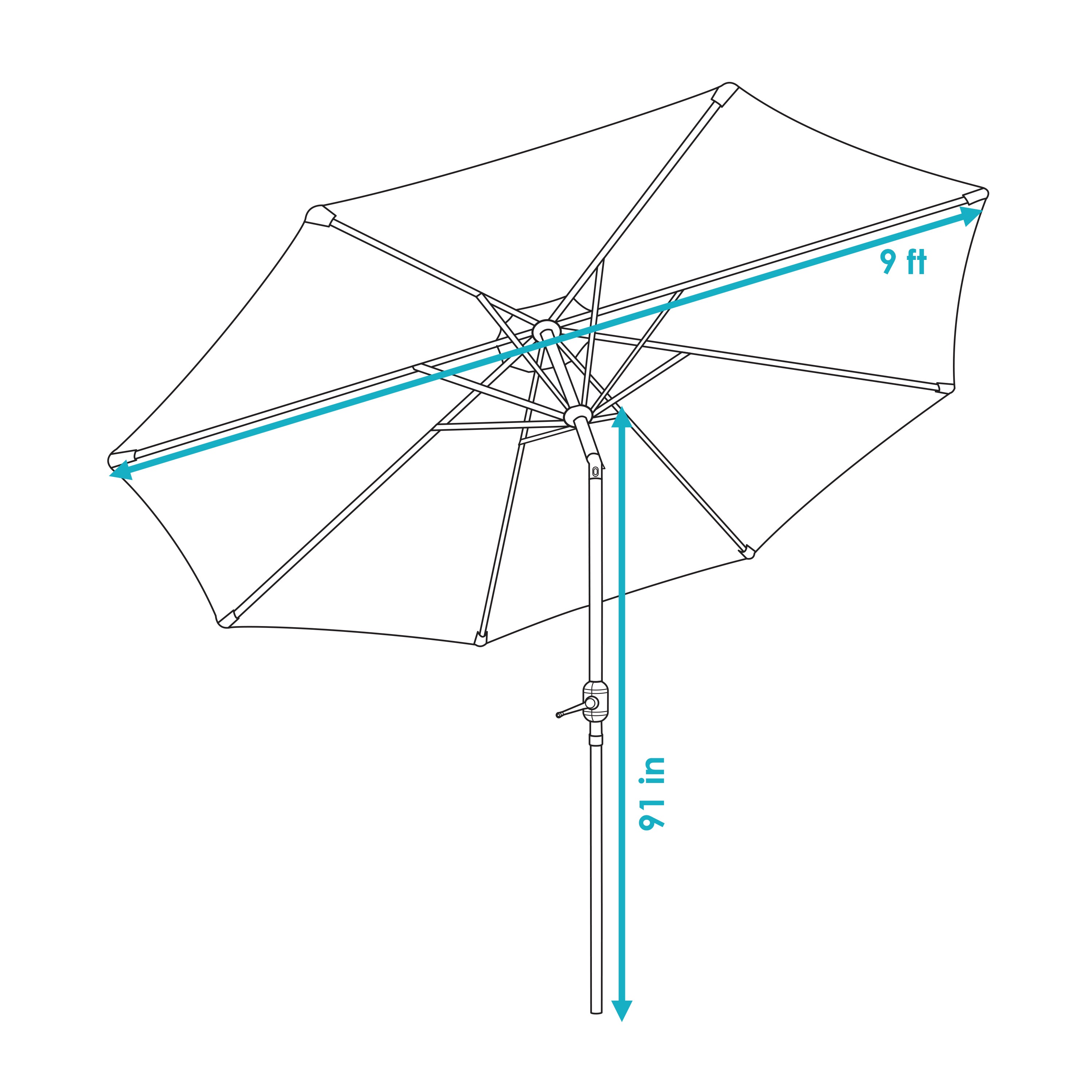 Striped 9' Patio Umbrella with Push Button Tilt & Crank F196576