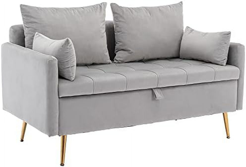 Grey Velvet Button Tufted Mini Loveseat T429794