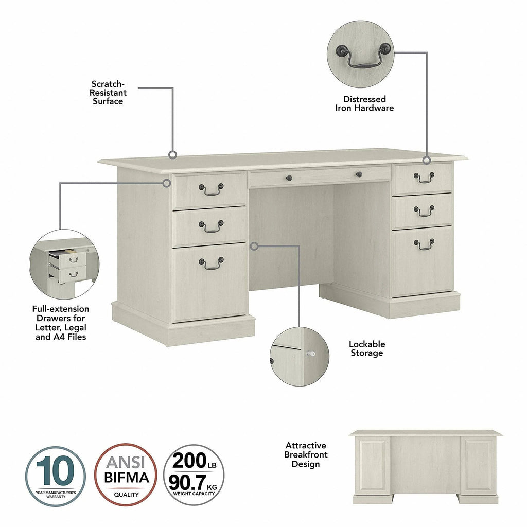 Linen White Oak Executive Desk with Drawers L990