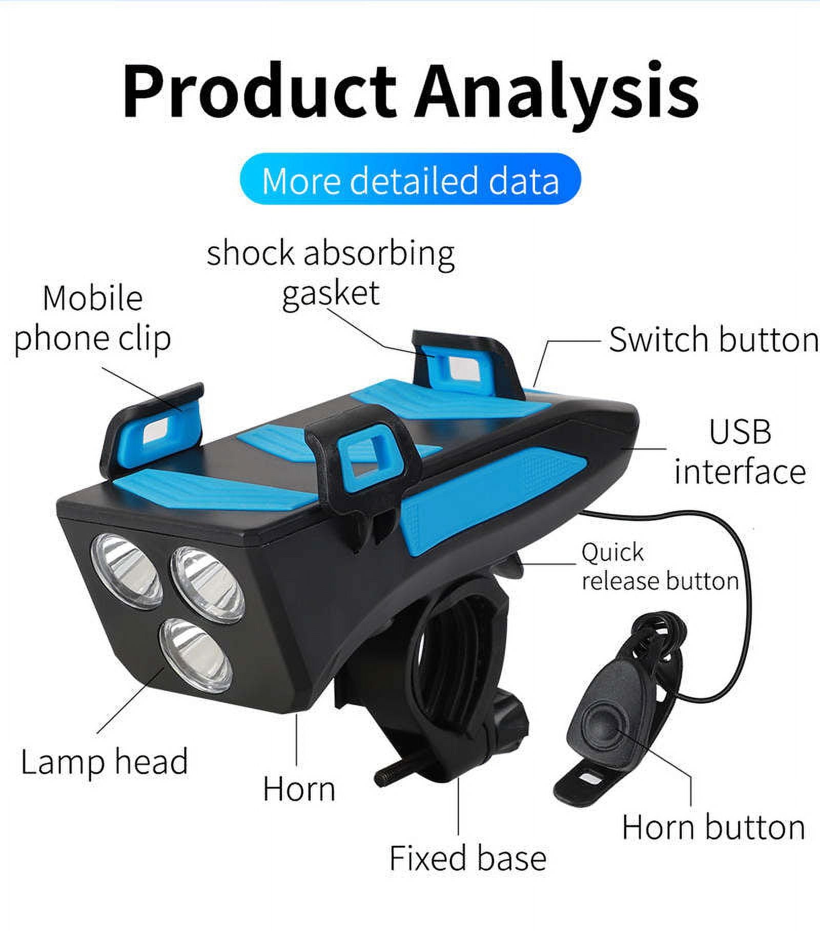 Red Four in One Bike Head Light with Flashlight, Horn, PowerBank and Phone Holder N551345