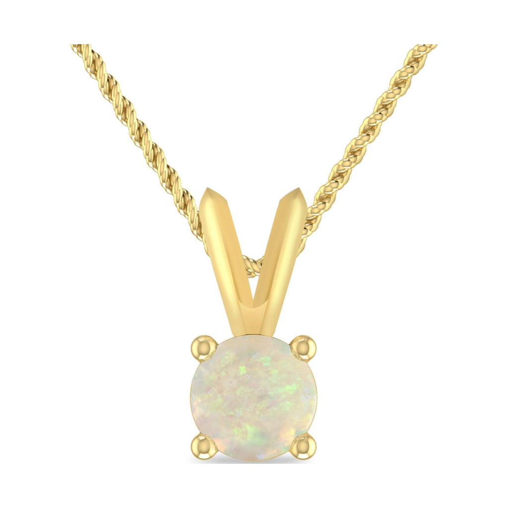 14K Yellow Gold Opal Solitaire Pendant Necklace O399