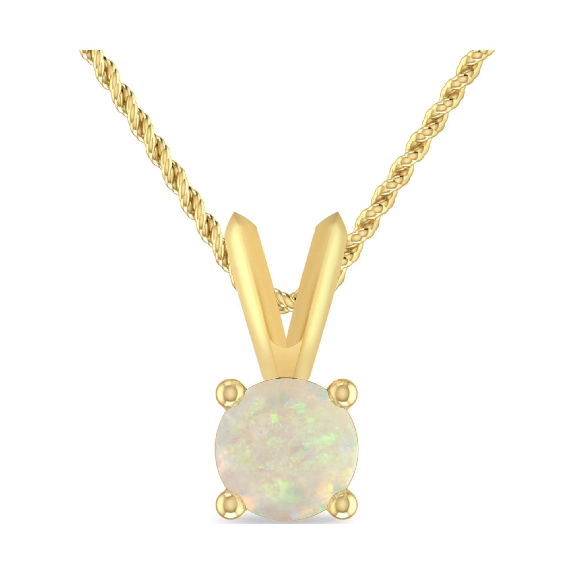 14K Yellow Gold Opal Solitaire Pendant Necklace O399