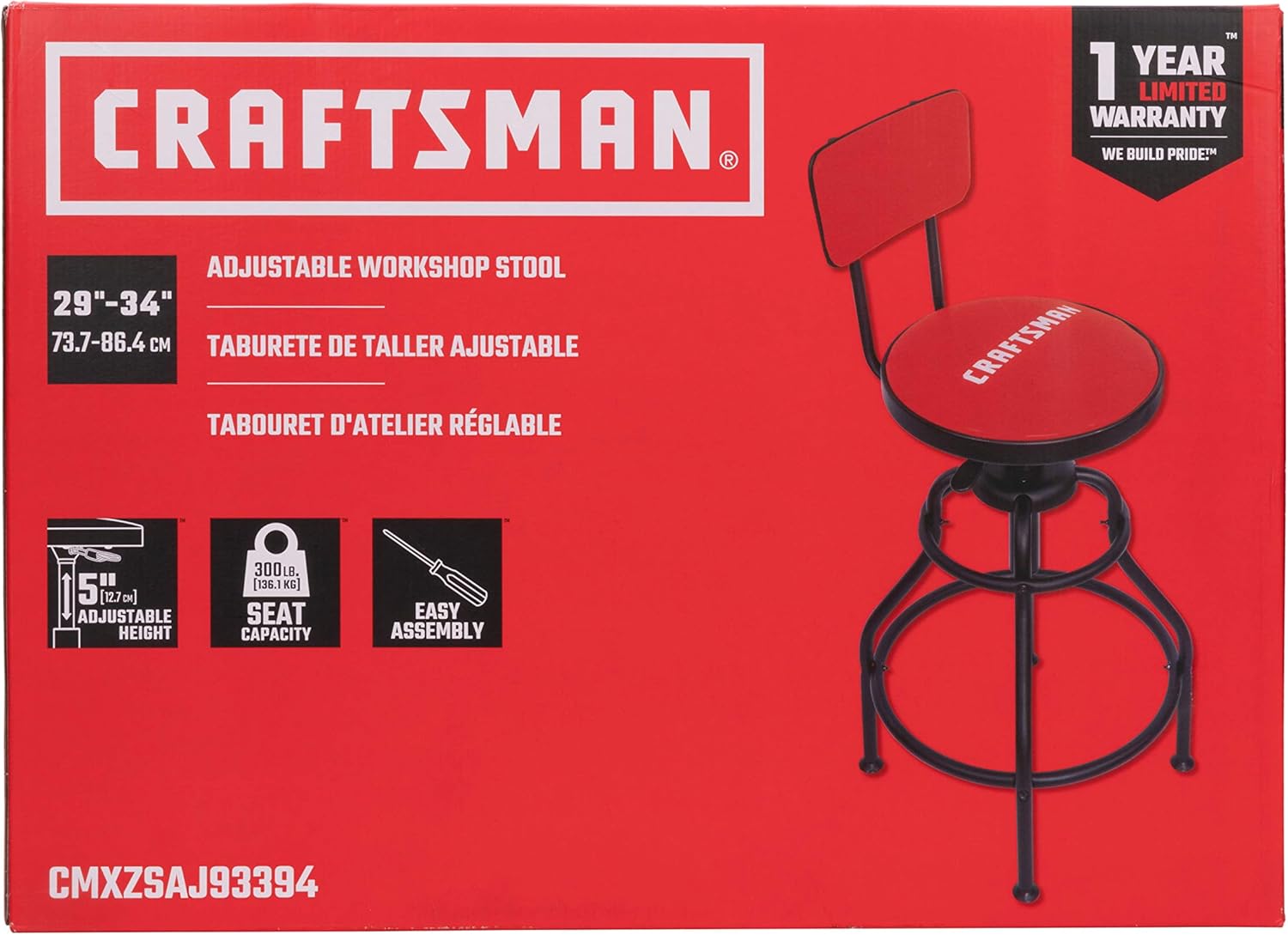 Adjustable Height Work Shop Stool with Padded Vinyl Seat Z9370