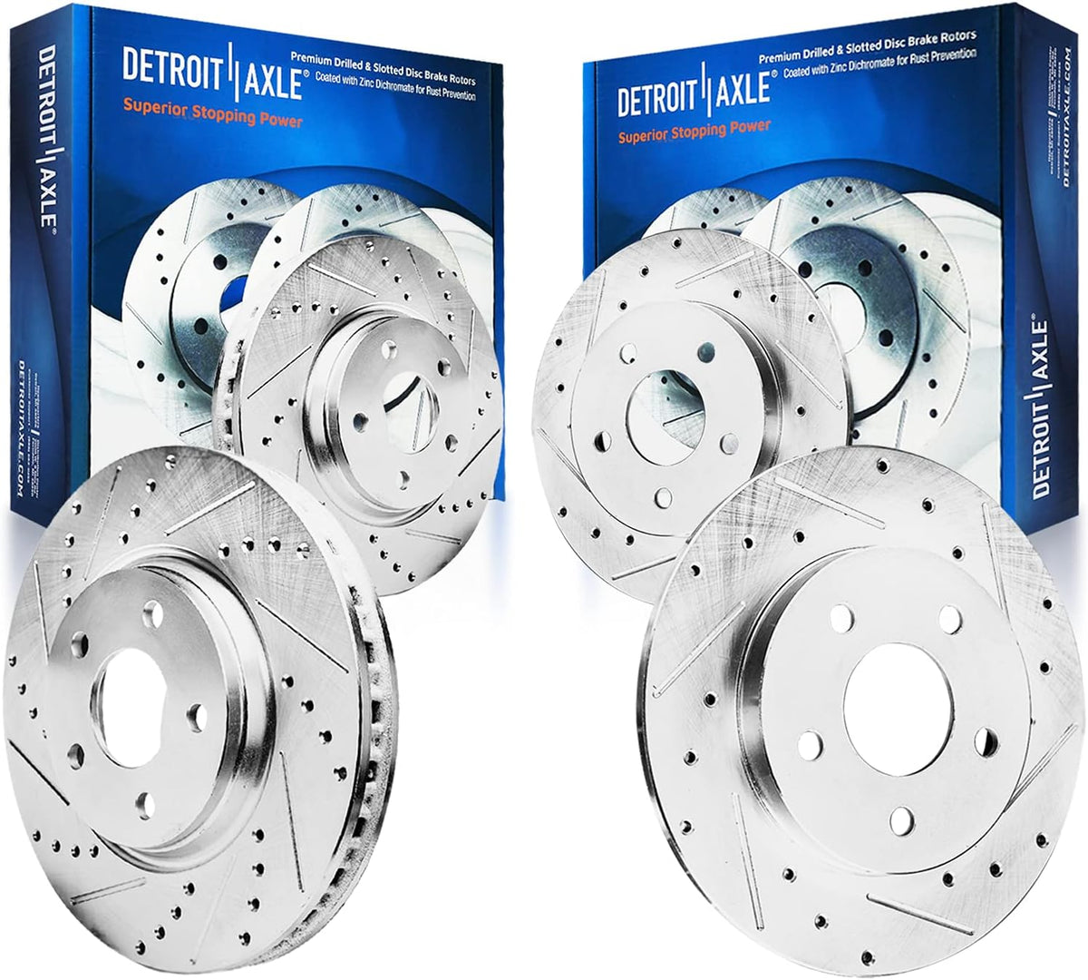 Front and Rear Drilled & Slotted Disc Brake Rotors 4pc Set D3148