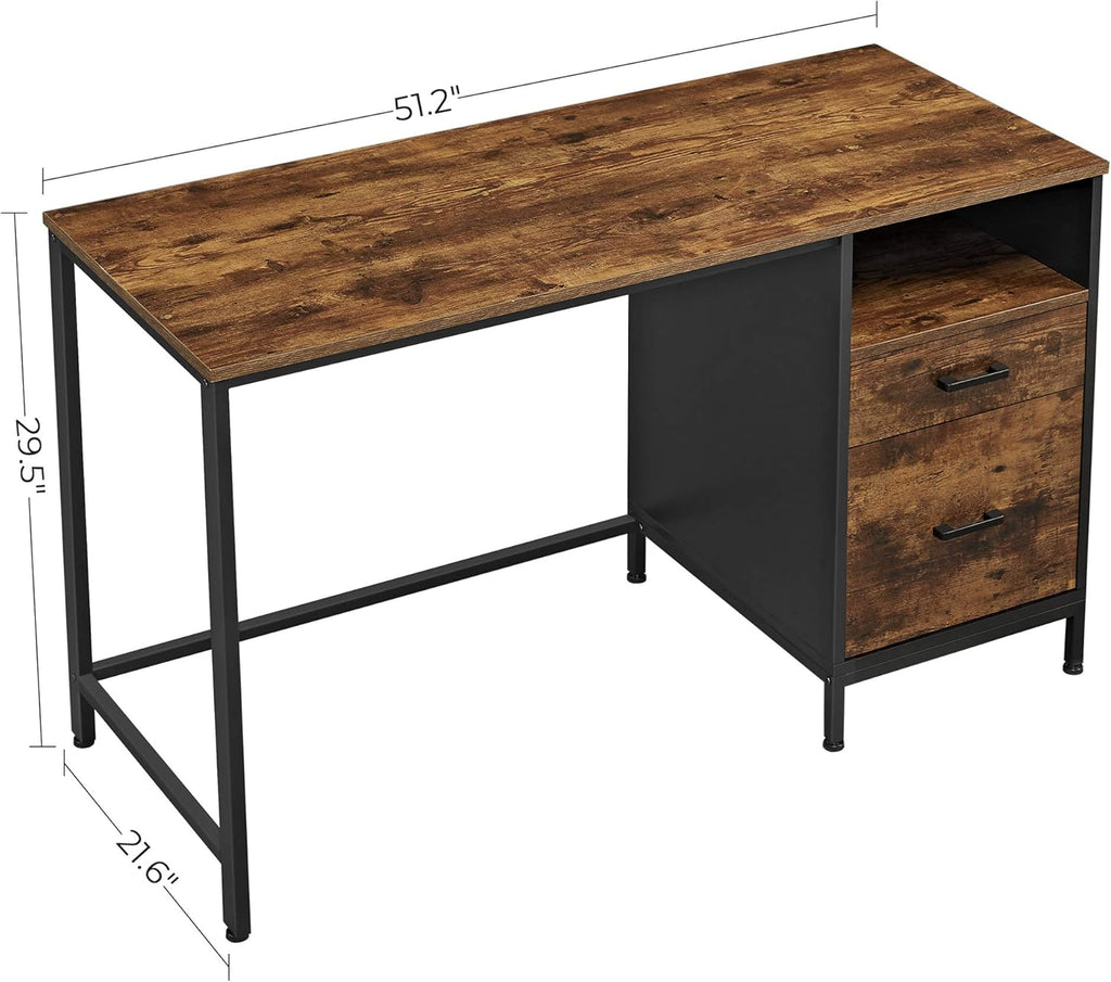 Rustic Brown and Black Computer Desk with Drawers E43713