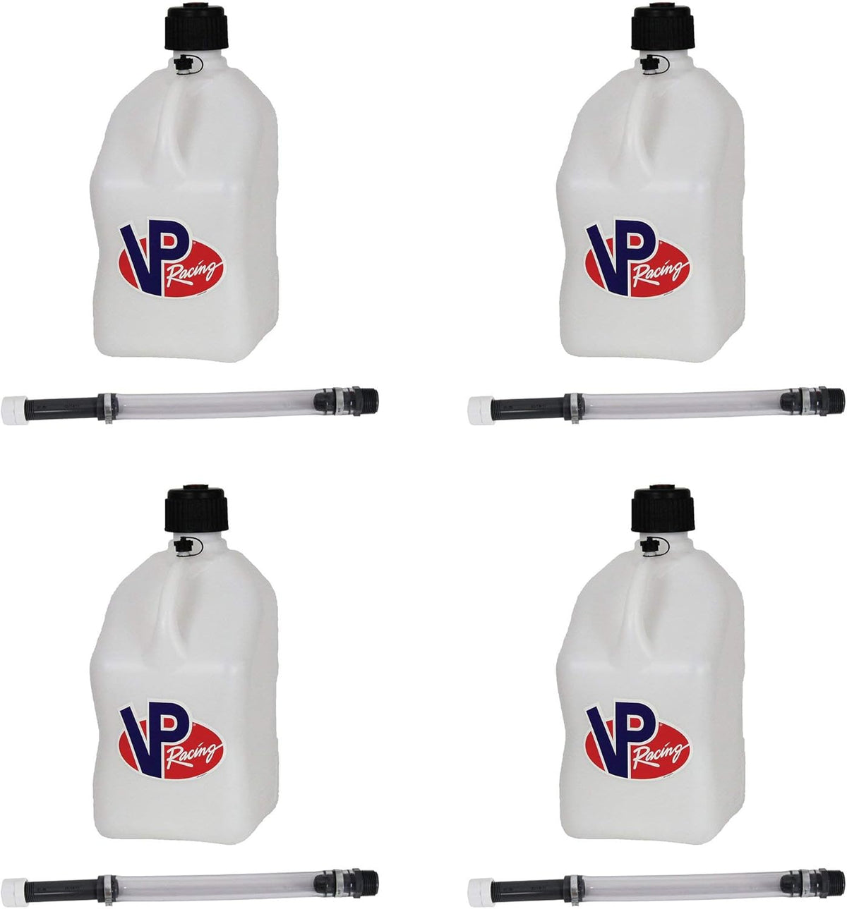 5 Gallon Square Plastic Utility Jug Red with 14 Inch Deluxe Hose (4 Pack) Q6229