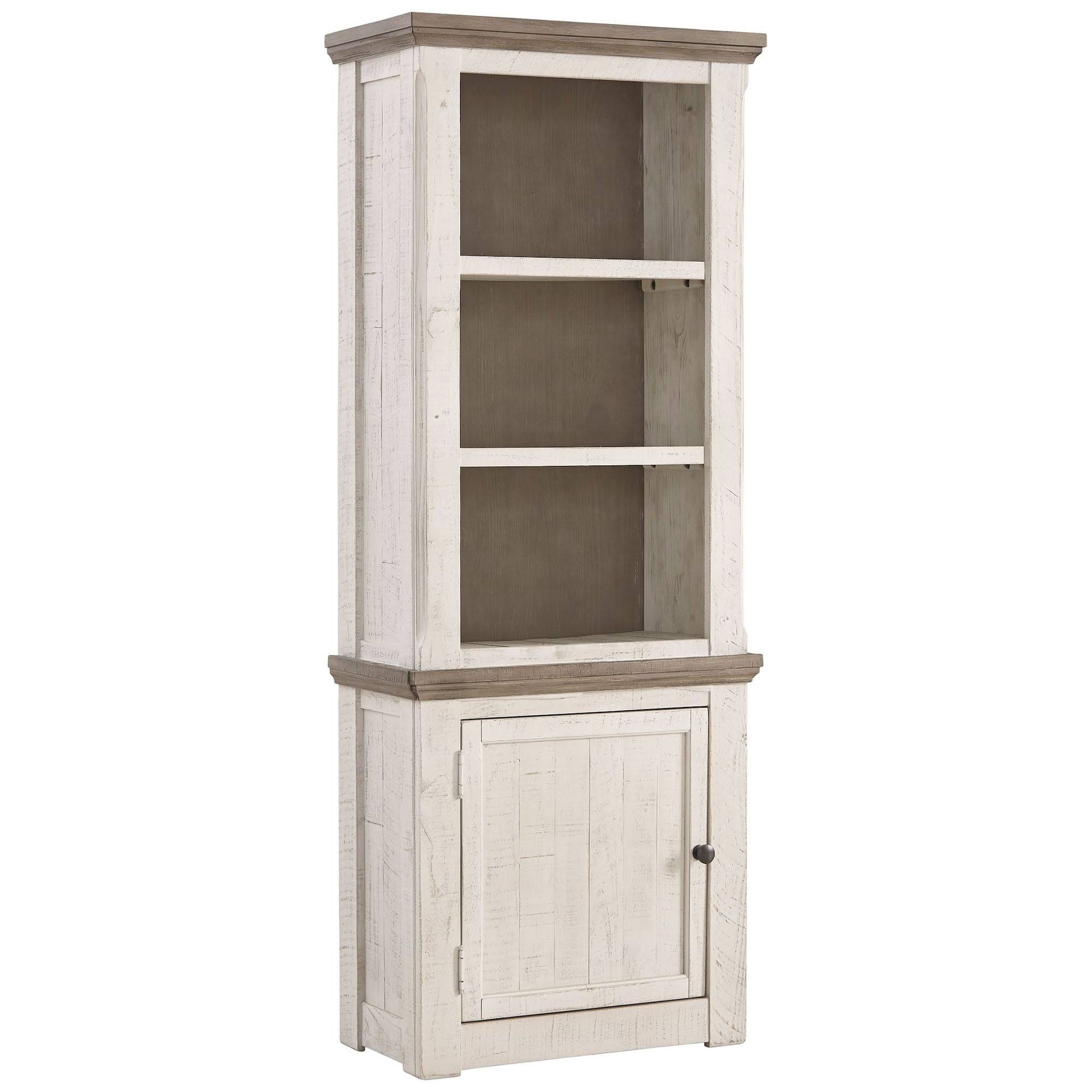 Antique White and Brown Wooden Left Pier Cabinet with 1 Door and 2 Shelves Q48427