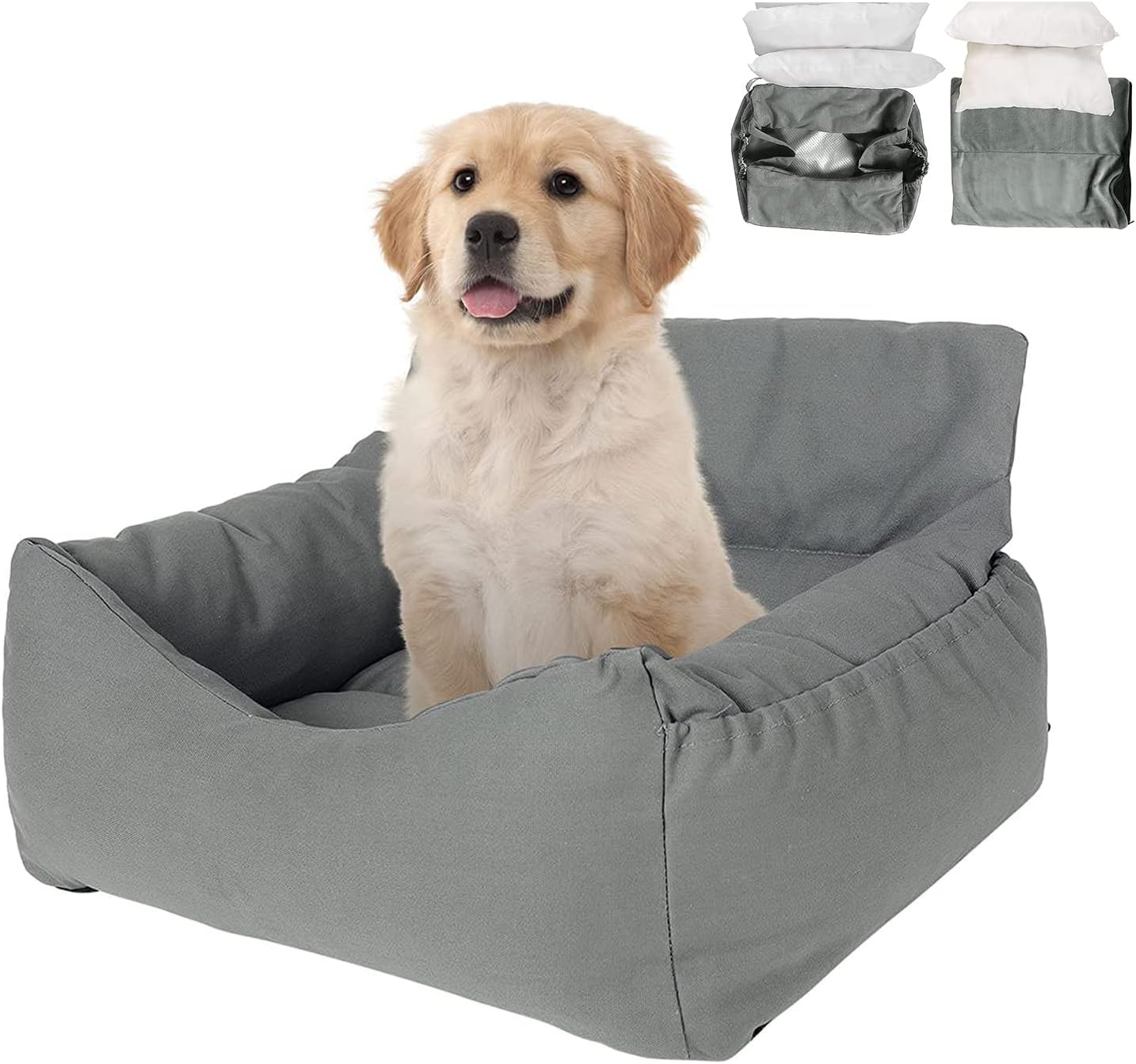 Dog Car Seat Pet Booster Seat 2-in-1 Car Dog Bed with Storage Pocket Waterproof Non-Slip T4414