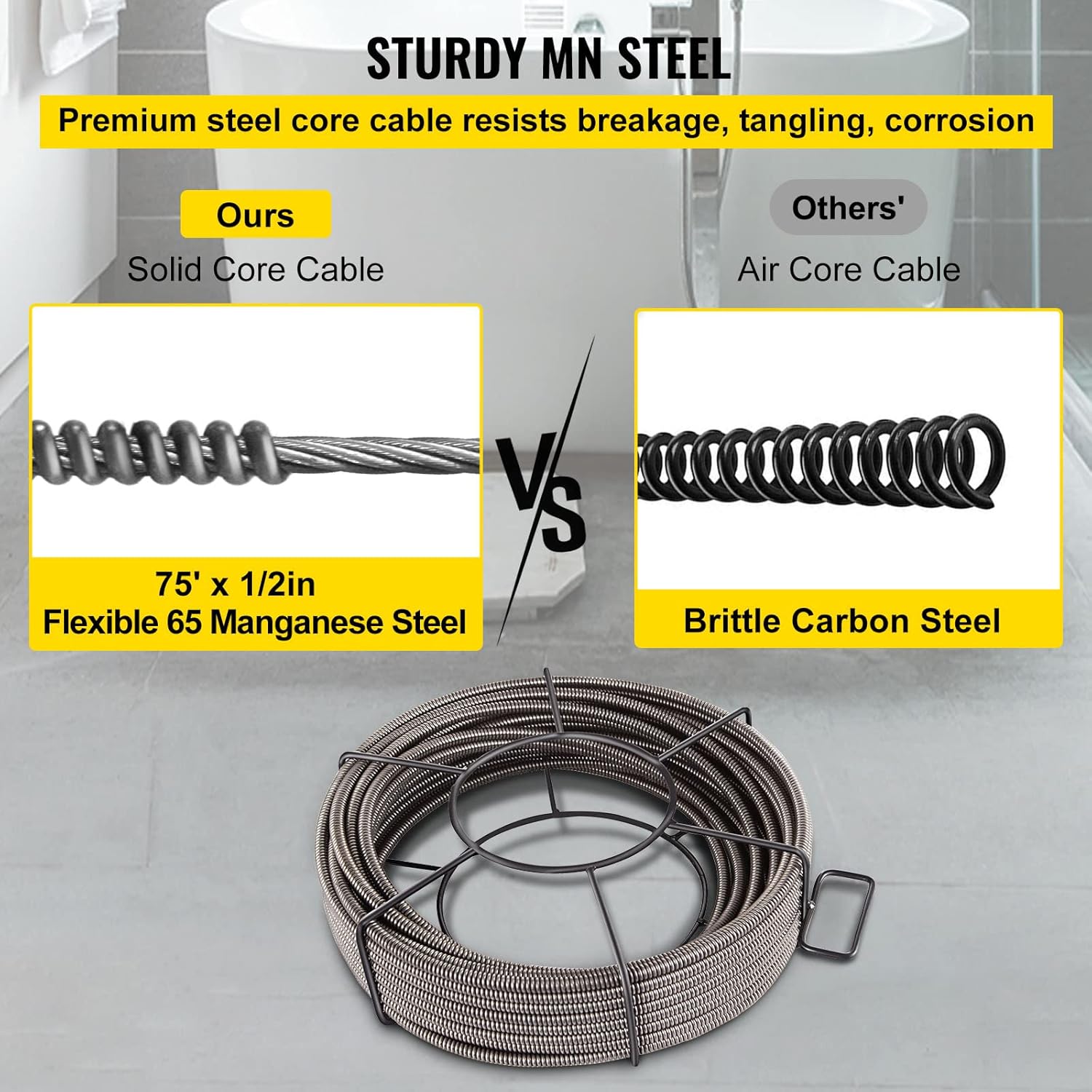 75 Feet x 1/2 Inch Solid Core Drain Cleaning Cable T63351