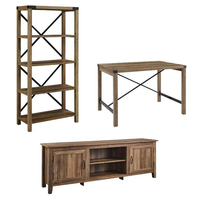 3 Piece Set with TV Stand Bookcase and Dining Table in Oak J729233