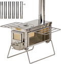 Camping Tent Wood Stove with 6 Section Chimney Pipes, Three-View Windows, Heavy Gauge 304 Stainless Steel W79573