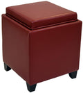 Red Leather Storage Ottoman with Tray N805