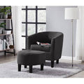 Charcoal Linen Blend Tufted Barrel Chair and Ottoman N448