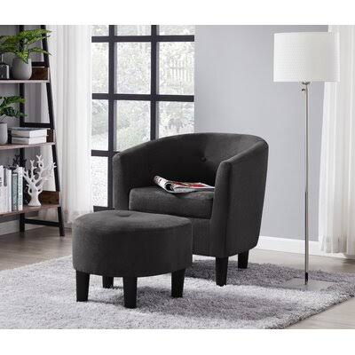 Charcoal Linen Blend Tufted Barrel Chair and Ottoman N448