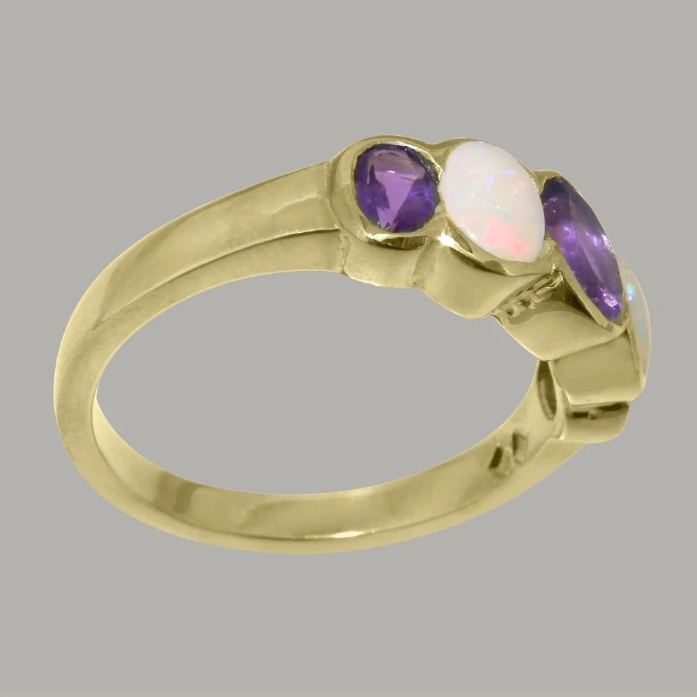 14k Yellow Gold Natural Amethyst & Opal Womens Band Ring N566