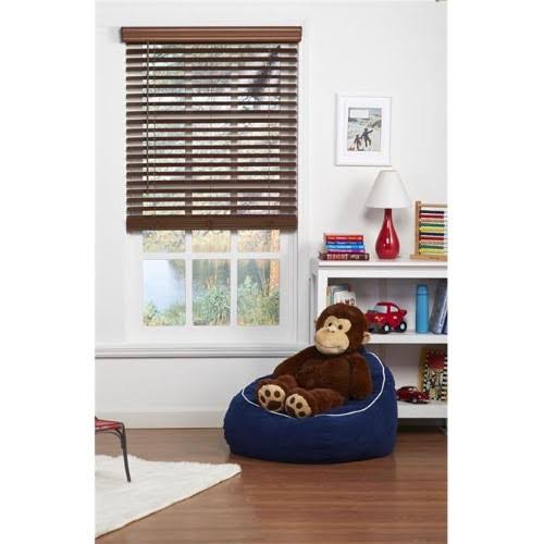 Cordless Faux Wood Blind Dark Oak 66.5 x 64 in. V869848
