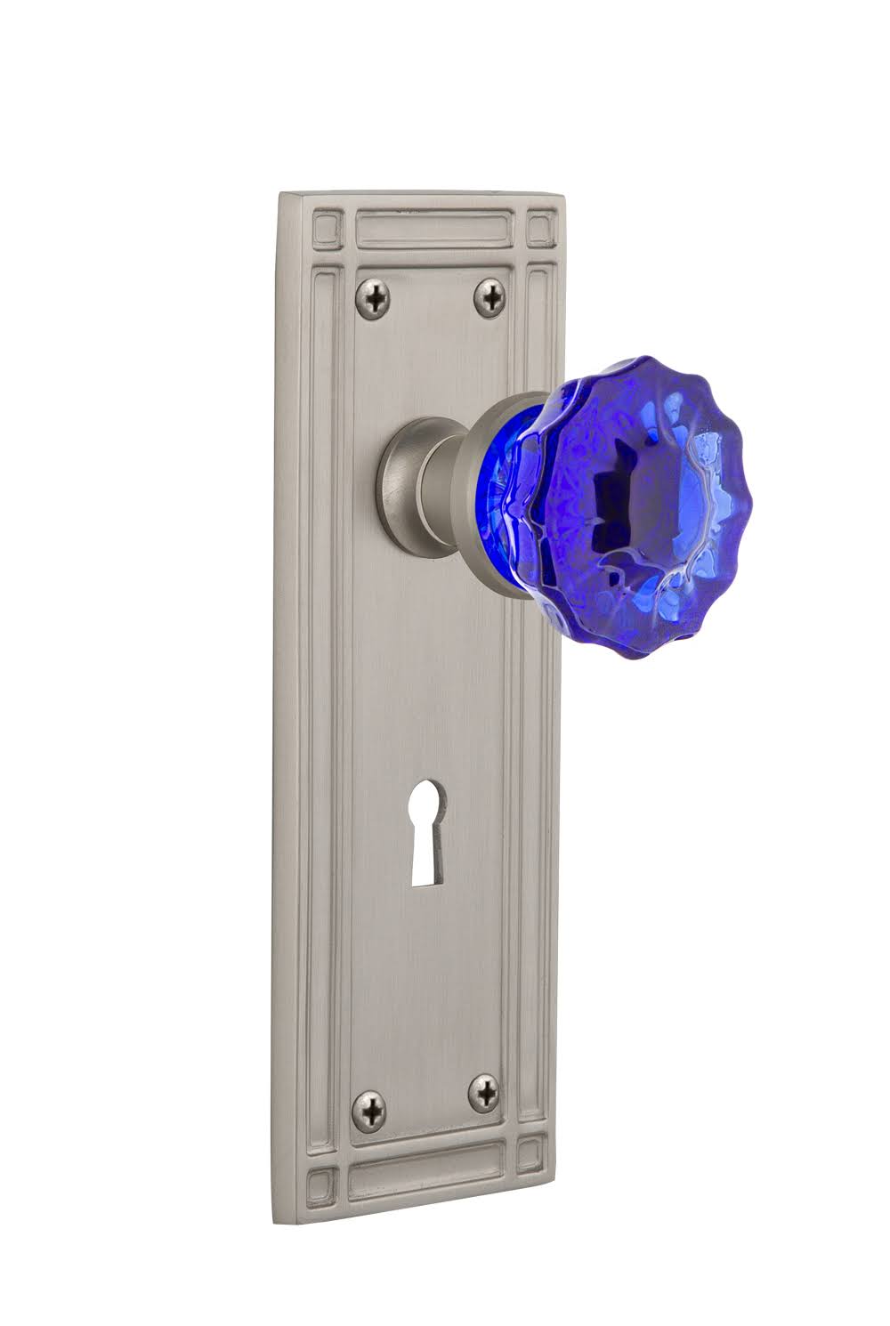 Cobalt Glass Door Knob in Satin Nickel S632