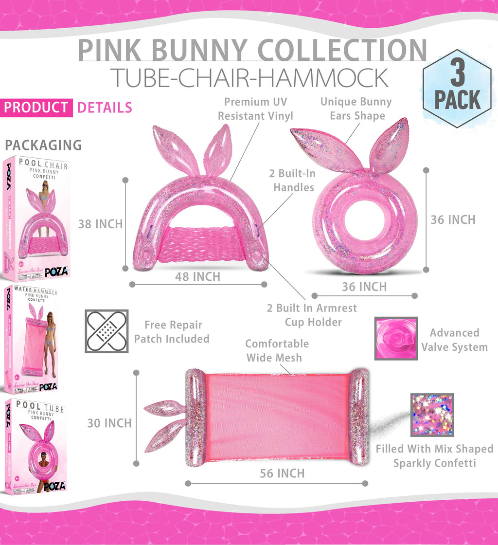 Pink Bunny Pool Floats Set Of 3 Pack G589364