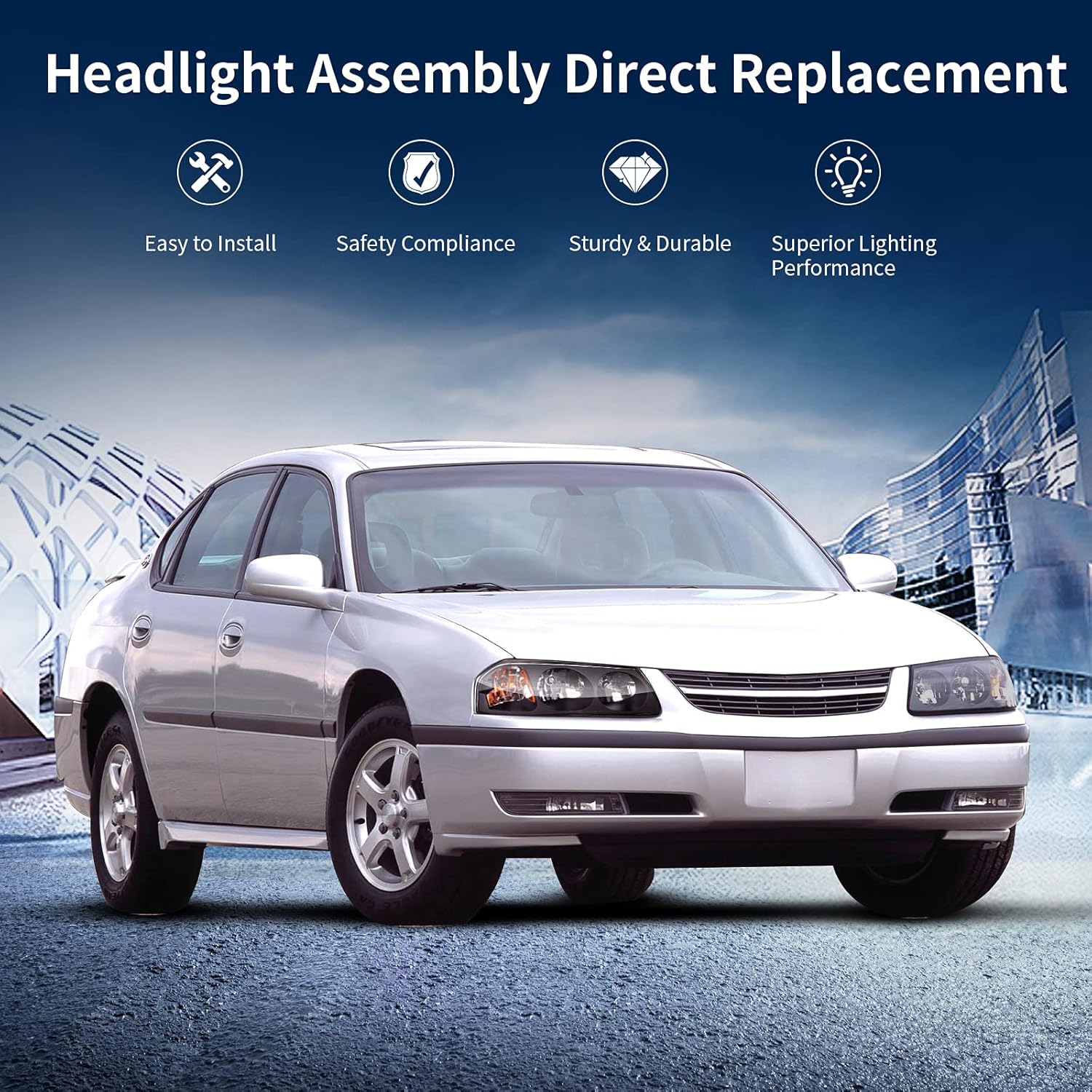 Headlight Assembly Compatible with 2000-2005 Chevy Impala M9909