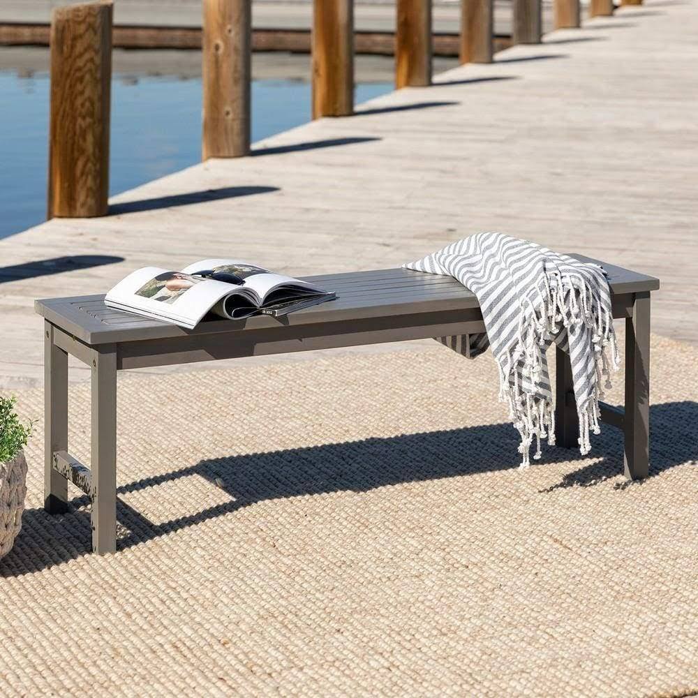 Gray Wash Solid Acacia Wood Patio Dining Bench G535843