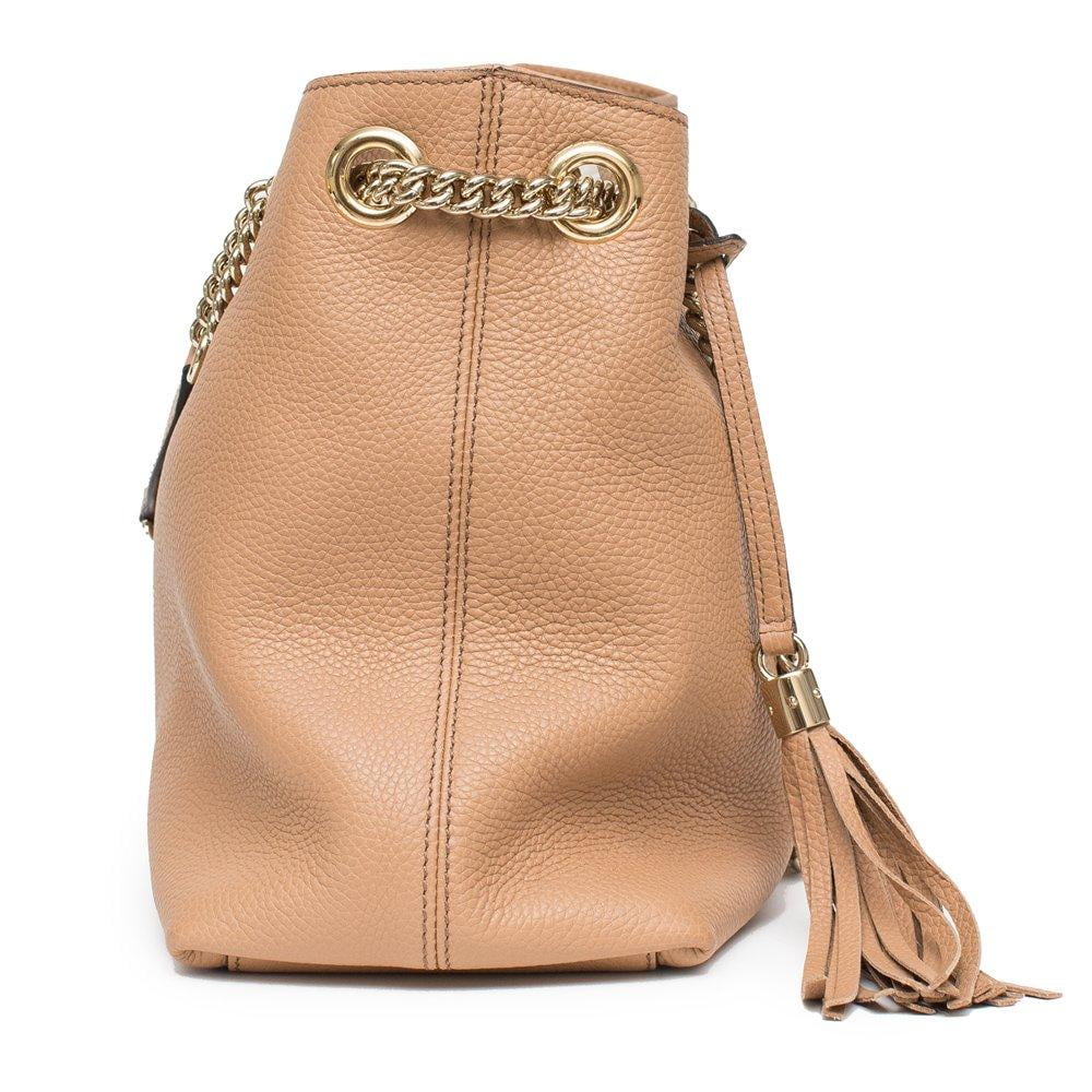 Camel Pebbled Leather Shoulder Hand Bag V12026