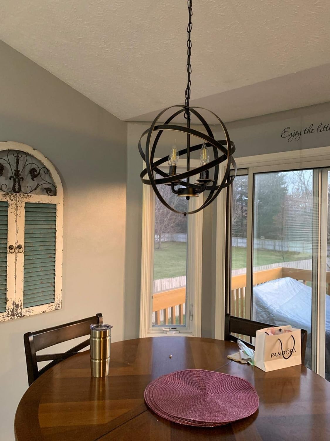 Black 6-Light Farmhouse Chandelier with Spherical Shade K667