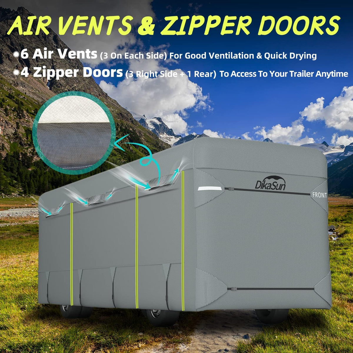 RV Cover for 37'-40' with 2Pcs Extra Straps & 6 Gutter Covers（Grey） O3151