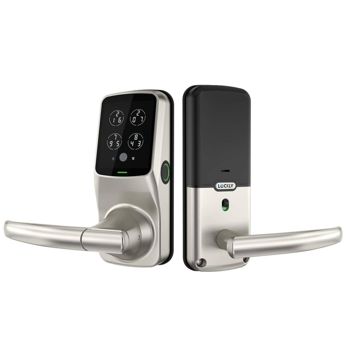 Satin Nickel Smart Touchscreen Door Latch Lock with Fingerprint and Bluetooth R4464