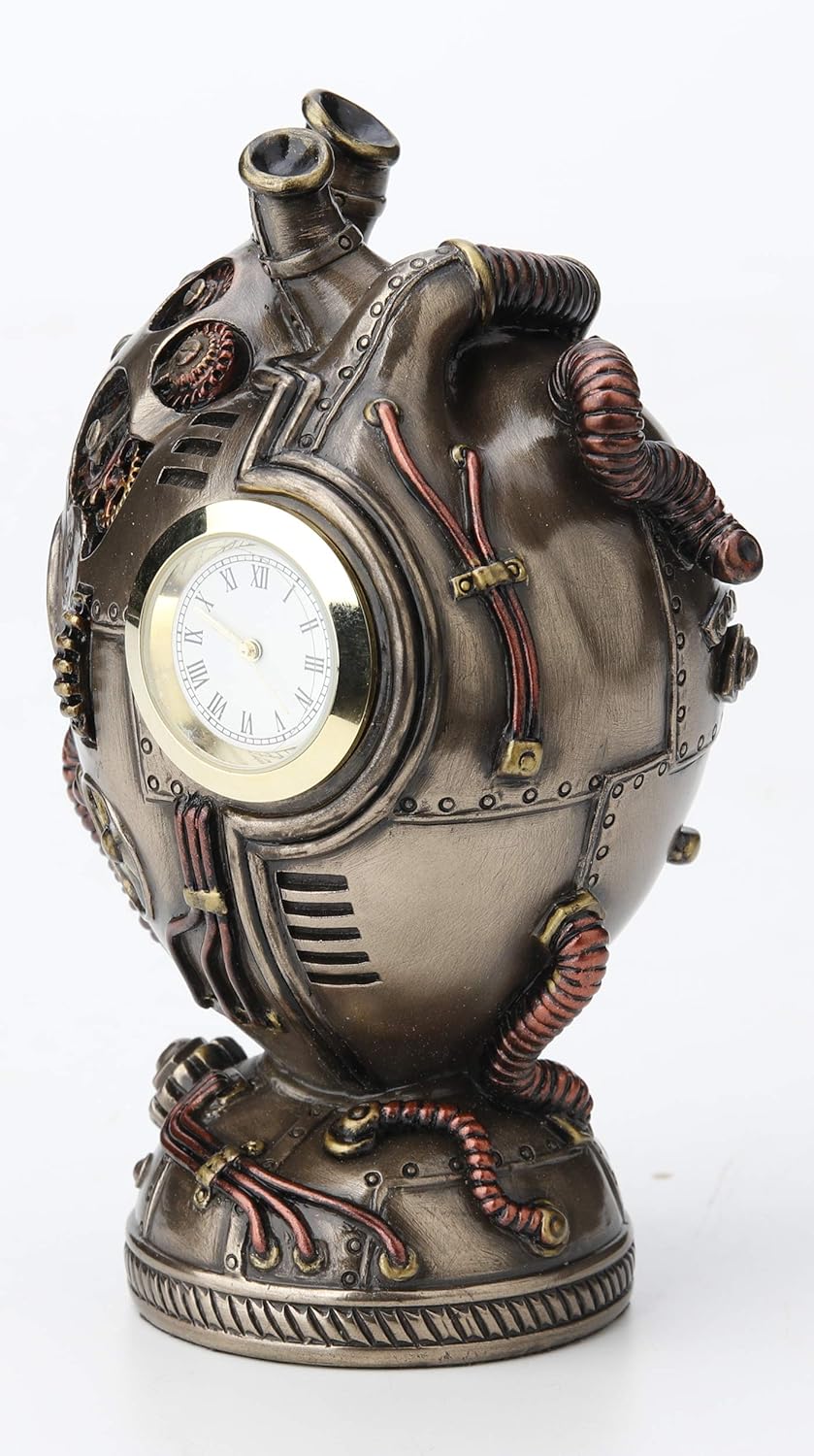4 1/2 Inch Steampunk Heart Clock Cold Cast Resin Statue B183