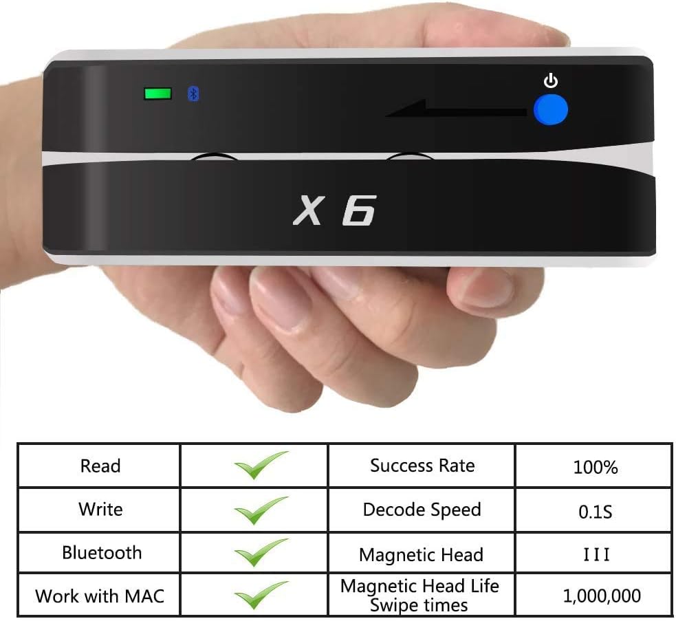 X6 Bluetooth Card Reader Writer USB 3 Tracks Swipe Encoder J900