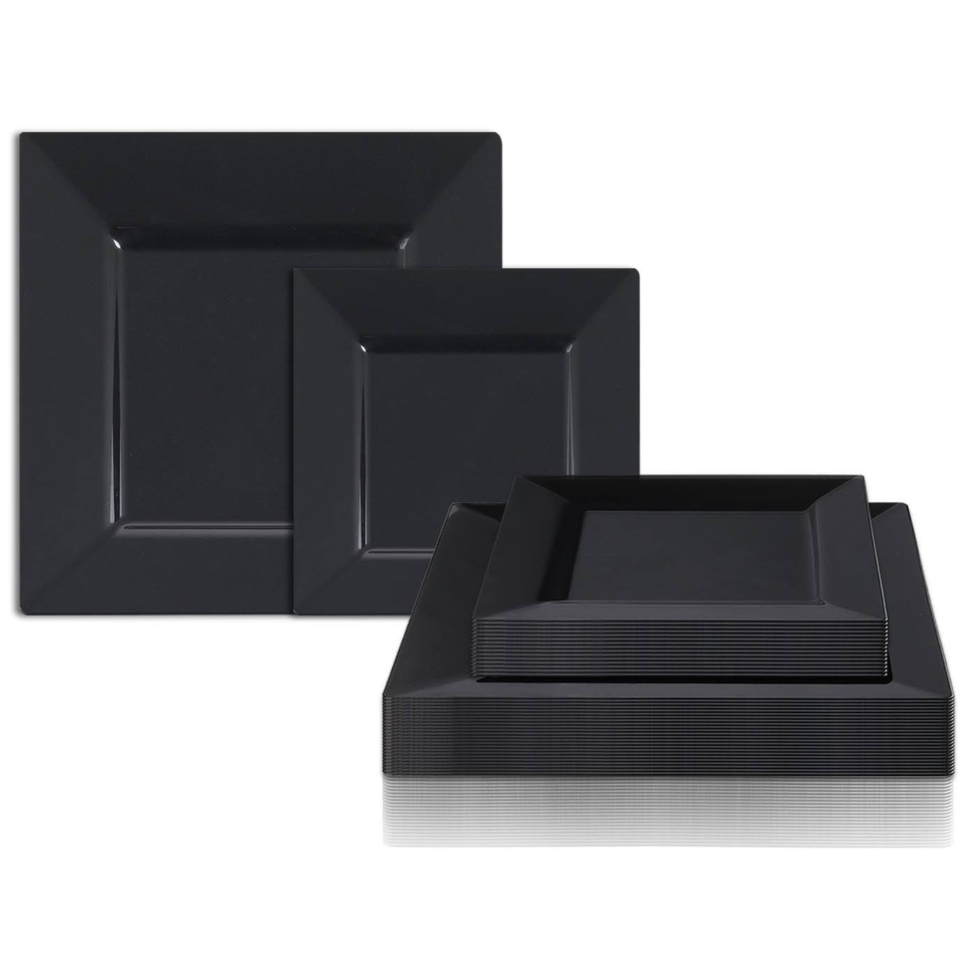 Solid Square 8x22 Black Disposable Plastic Salad Plates N905